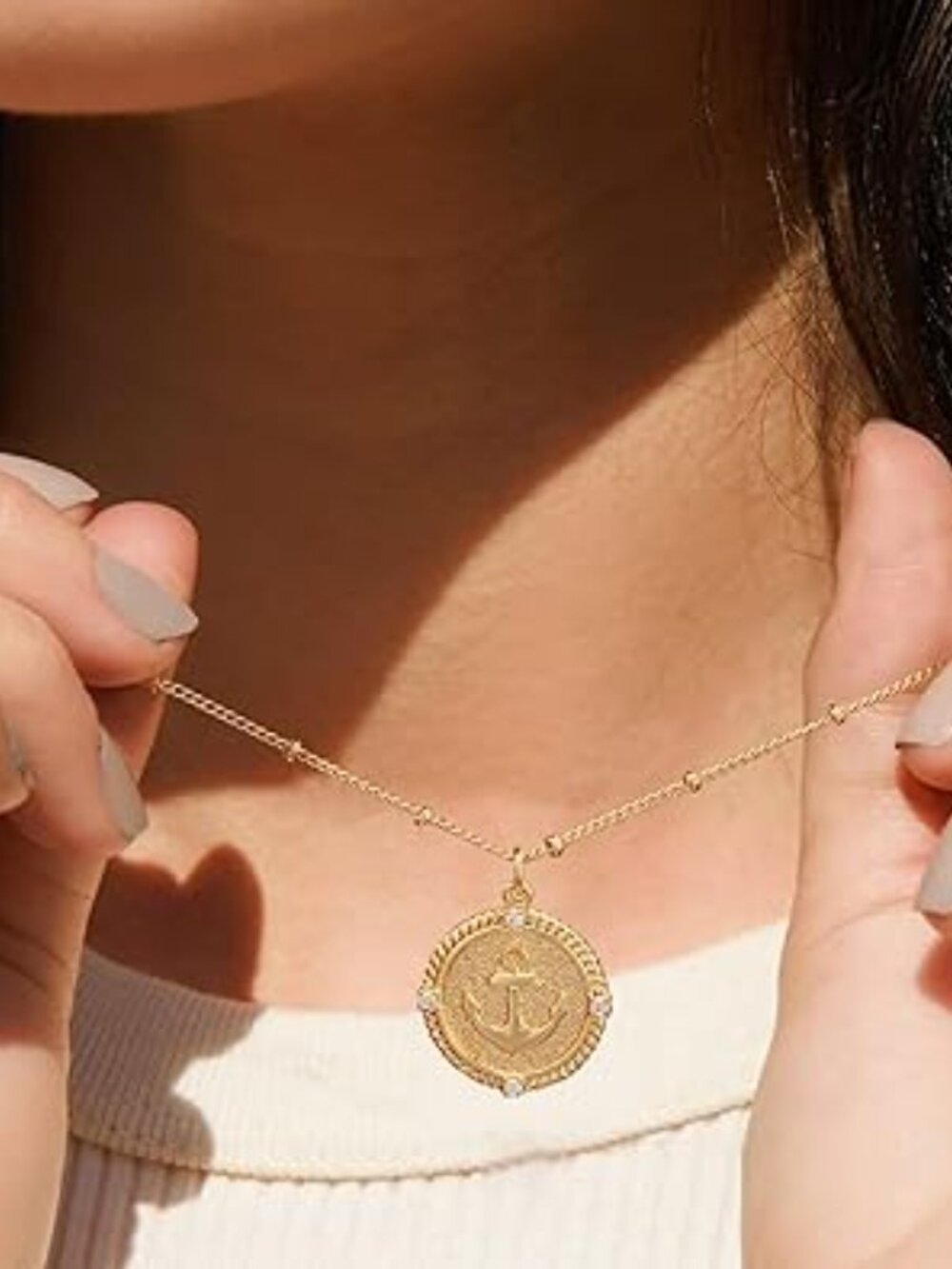 Neiman Marcus 14K Gold Plated CZ Anchor Necklace